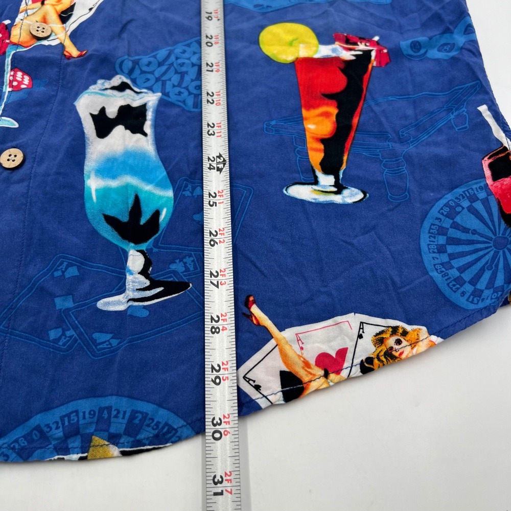 Junction West Mens XXL Casino Pin Up Cocktail Rayon Hawaiian Shirt Blue Retro - Picture 5 of 11